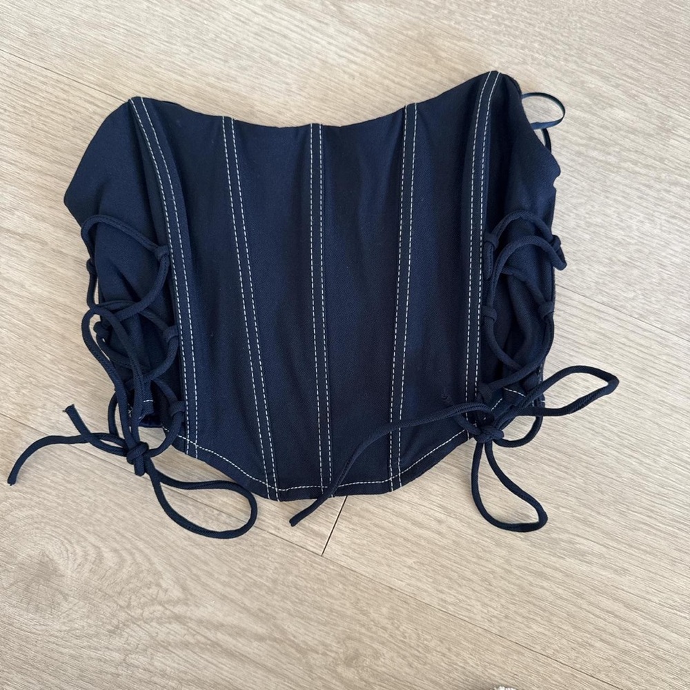 Garage Black Corset Top with White Stitching